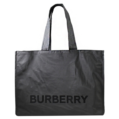 BURBERRY 燙印品牌LOGO大容量尼龍肩背托特包/購物包(深灰)