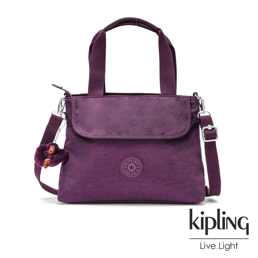 Kipling 深紫素面前翻蓋手提側背包-ENORA