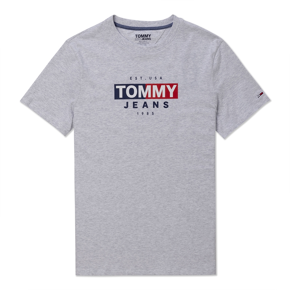 TOMMY 熱銷印刷文字Logo圖案短袖T恤-淺灰色