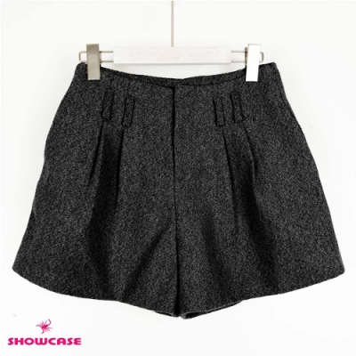 【SHOWCASE】時尚厚磅高腰雙褶寬口褲裙-黑