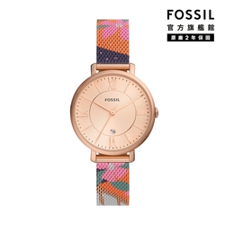 FOSSIL Jacqueline 經典夏日圖騰真皮女錶 玫瑰金不鏽鋼鍊帶 36MM ES5170