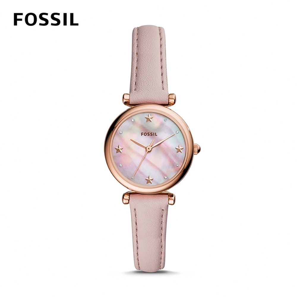 FOSSIL CARLIE MINI 粉色星星迷你皮革女錶 28mm ES4525