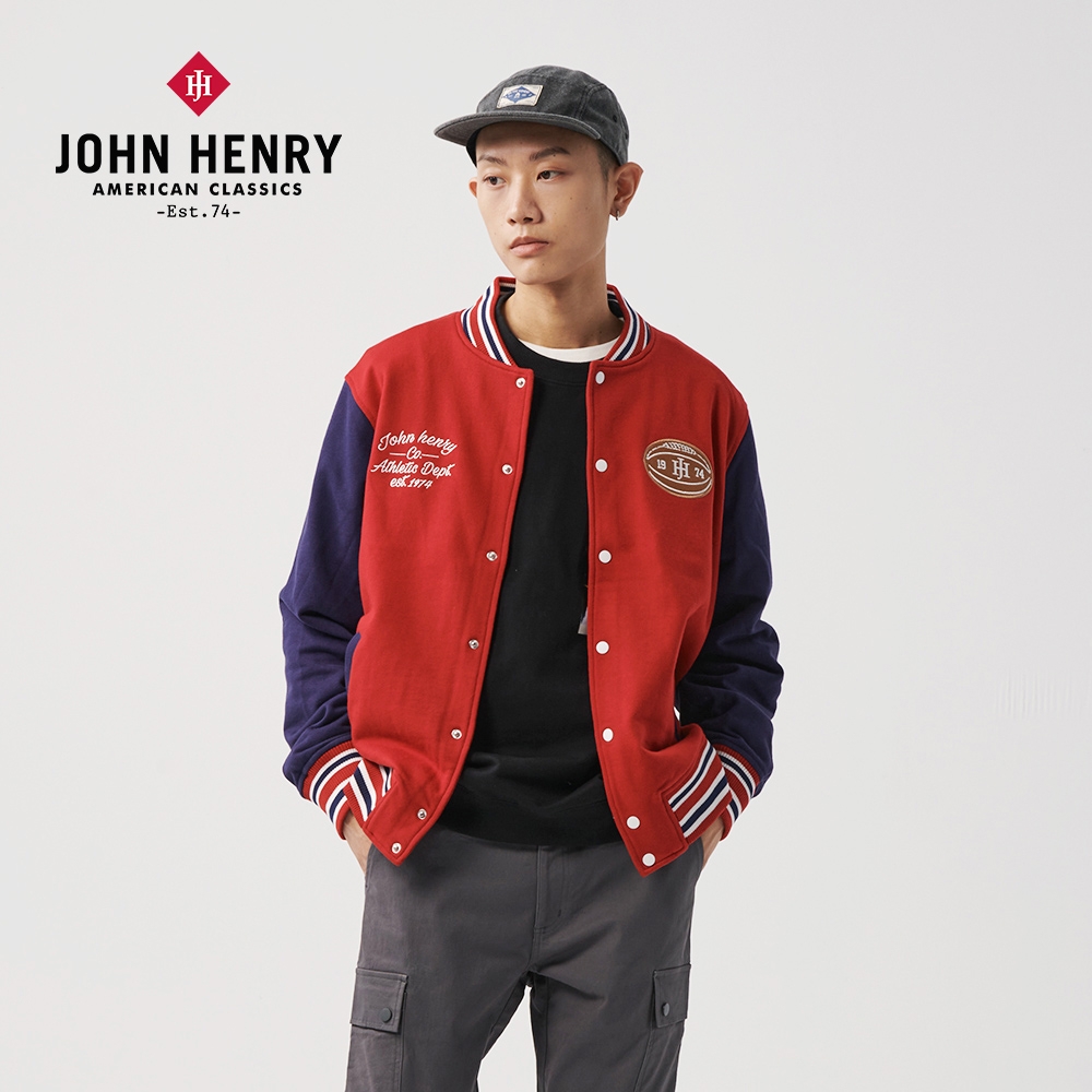 JOHN HENRY 橄欖圖標語刺繡拼接夾克