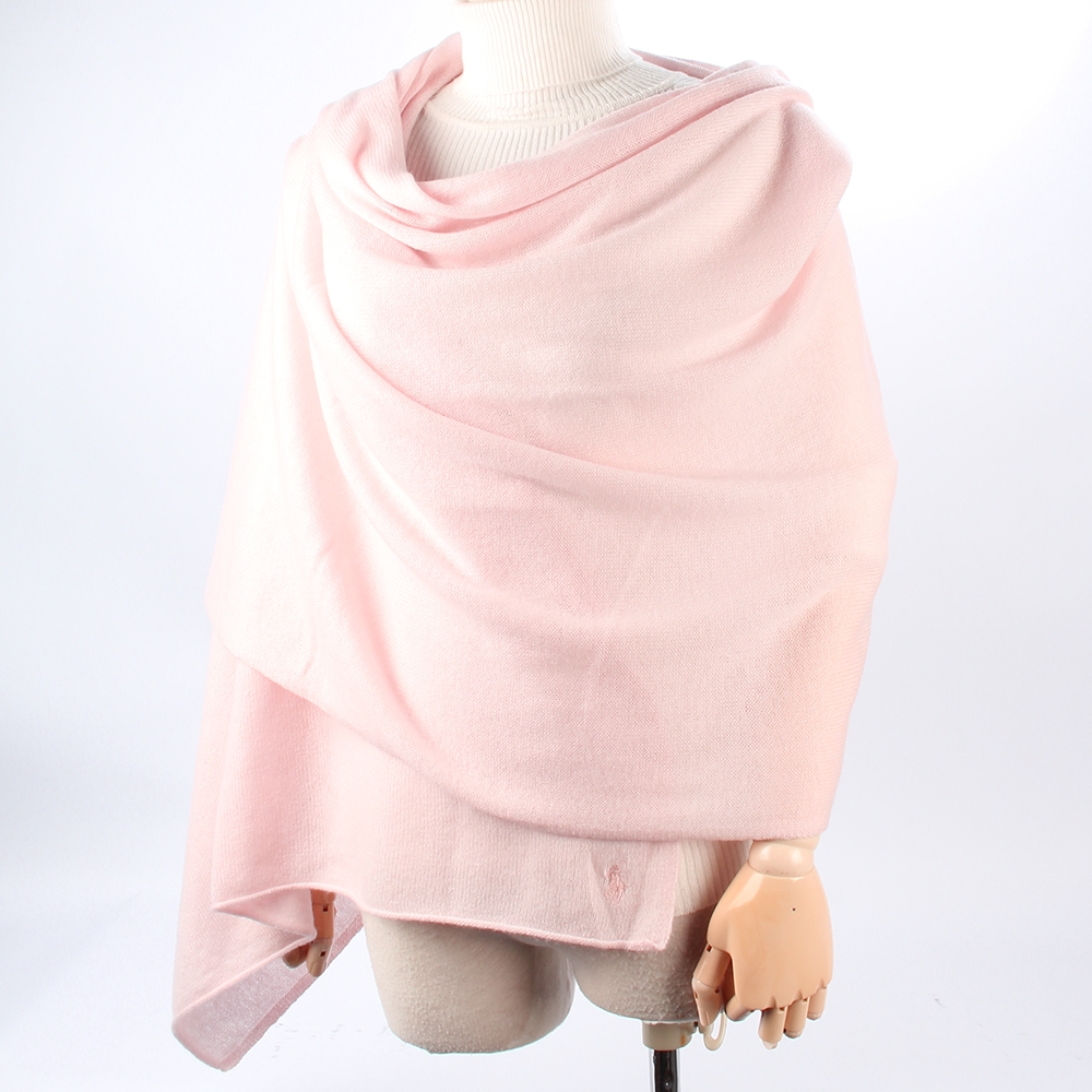 RALPH LAUREN POLO 小馬刺繡LOGO素面喀什米爾羊毛披肩圍巾罩衫-淺粉色