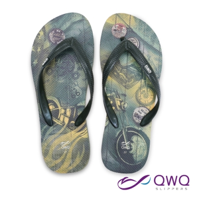 QWQ 男款休閒軟Q夾腳拖鞋-鞋帶保固-防滑耐磨-海灘拖鞋-66號公路-綠(ABBC00611)