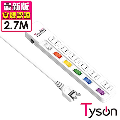 Tyson太順電業 TS-266AS 2孔6切6座延長線(轉向插頭)-2.7米