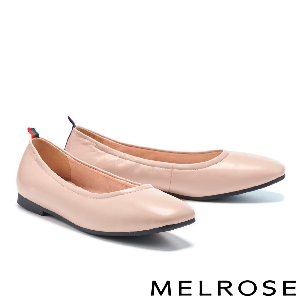 平底鞋 MELROSE 質感舒適真皮純色方頭平底鞋－粉
