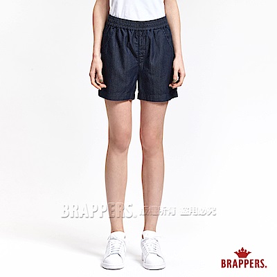 BRAPPERS 女款 Boy friend 系列-女用寬版褲頭鬆緊帶短褲-藍