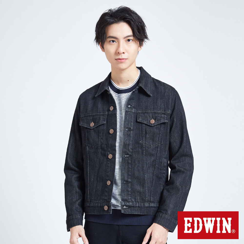 EDWIN 503重磅基本款 牛仔外套-男-黑色