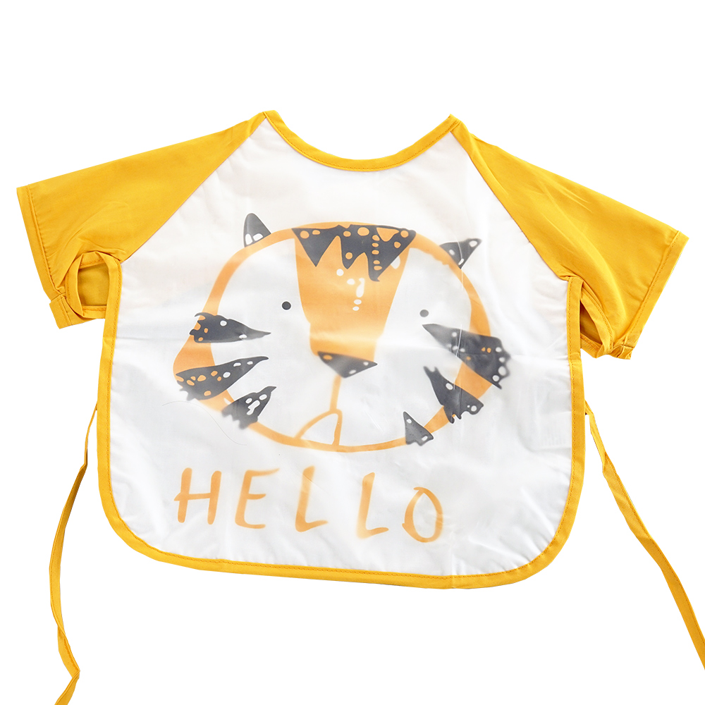 QBabe 塗鴉短袖防水畫畫吃飯寶寶罩衣-黃色老虎