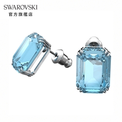 SWAROVSKI 施華洛世奇 MILLENIA 白金色藍水晶八角形耳釘