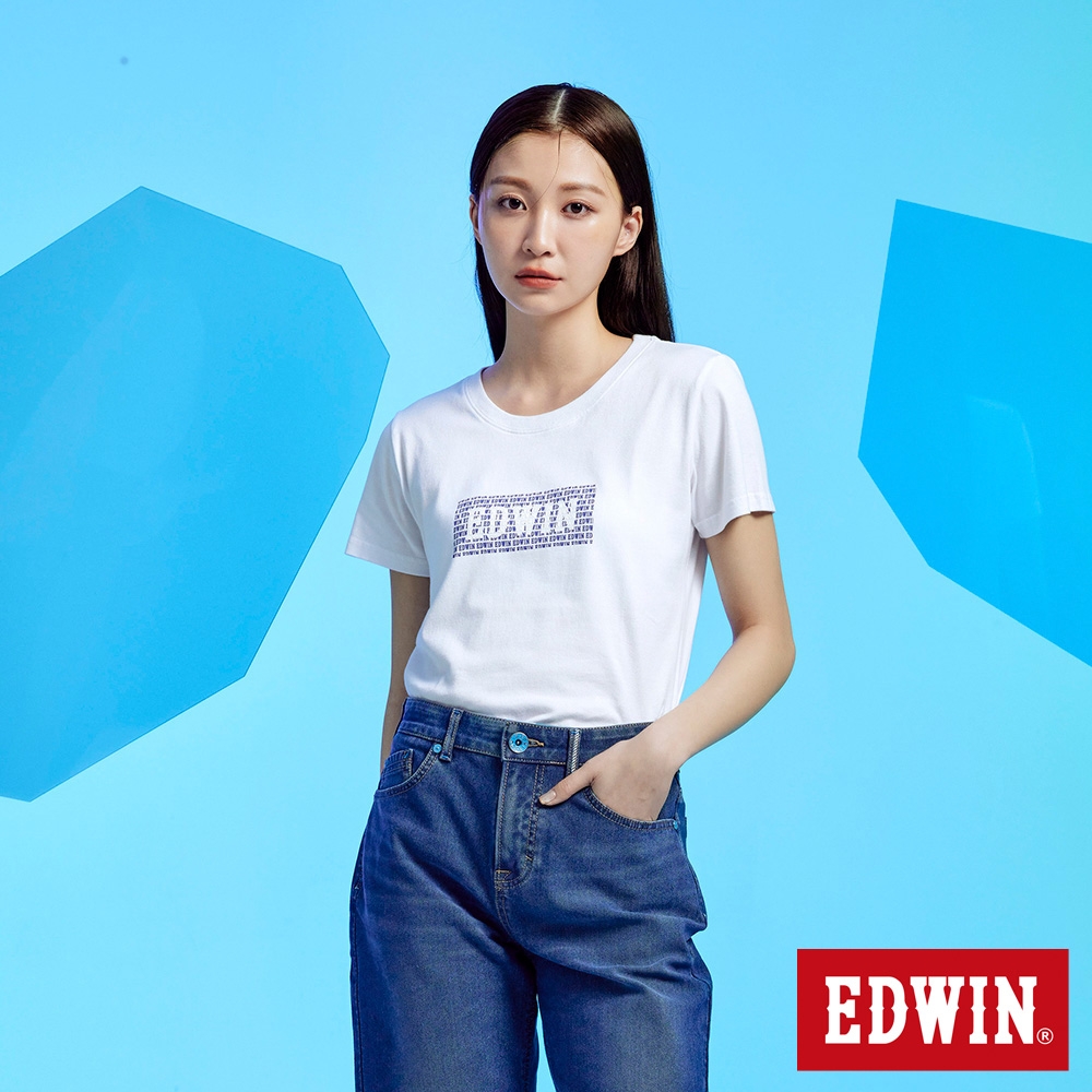 EDWIN 小字排列BOX LOGO短袖T恤-女-白色