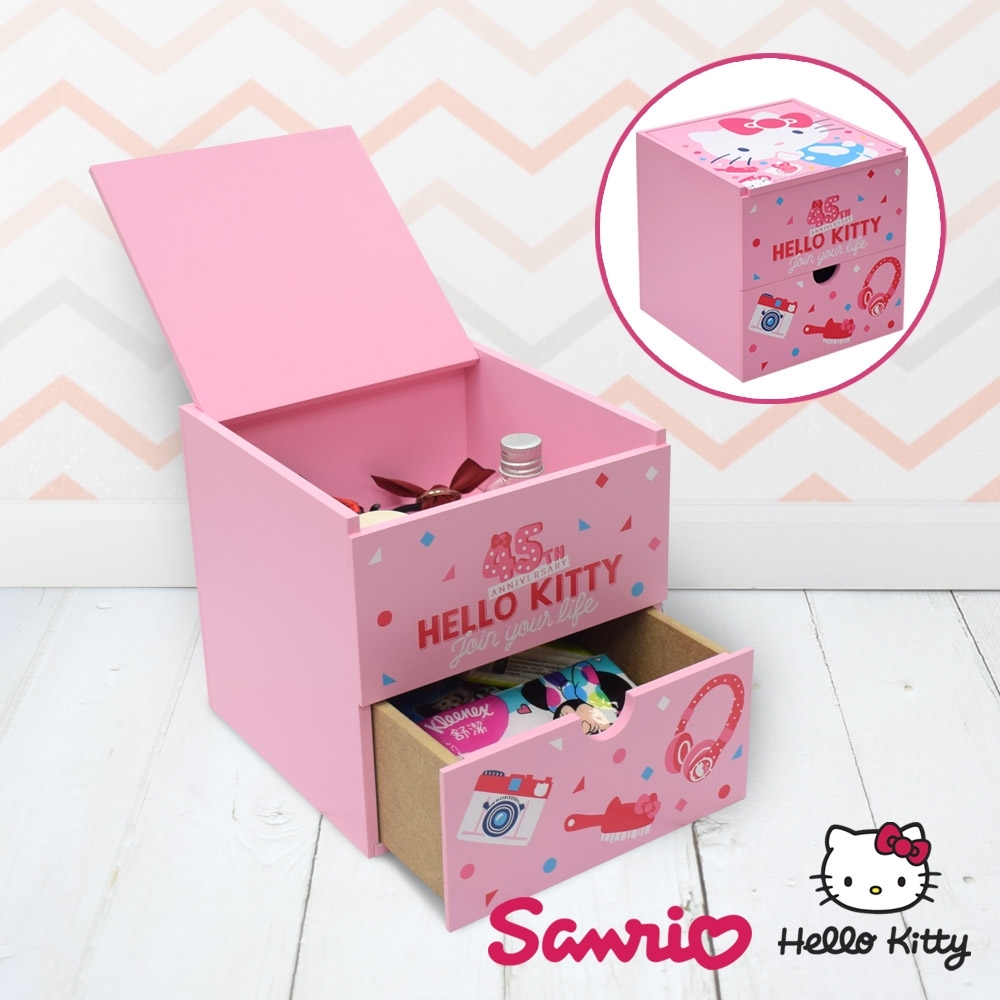 【百科良品】Hello Kitty 凱蒂貓 掀蓋雙層單抽盒 珠寶盒 飾品收納 美妝收納盒