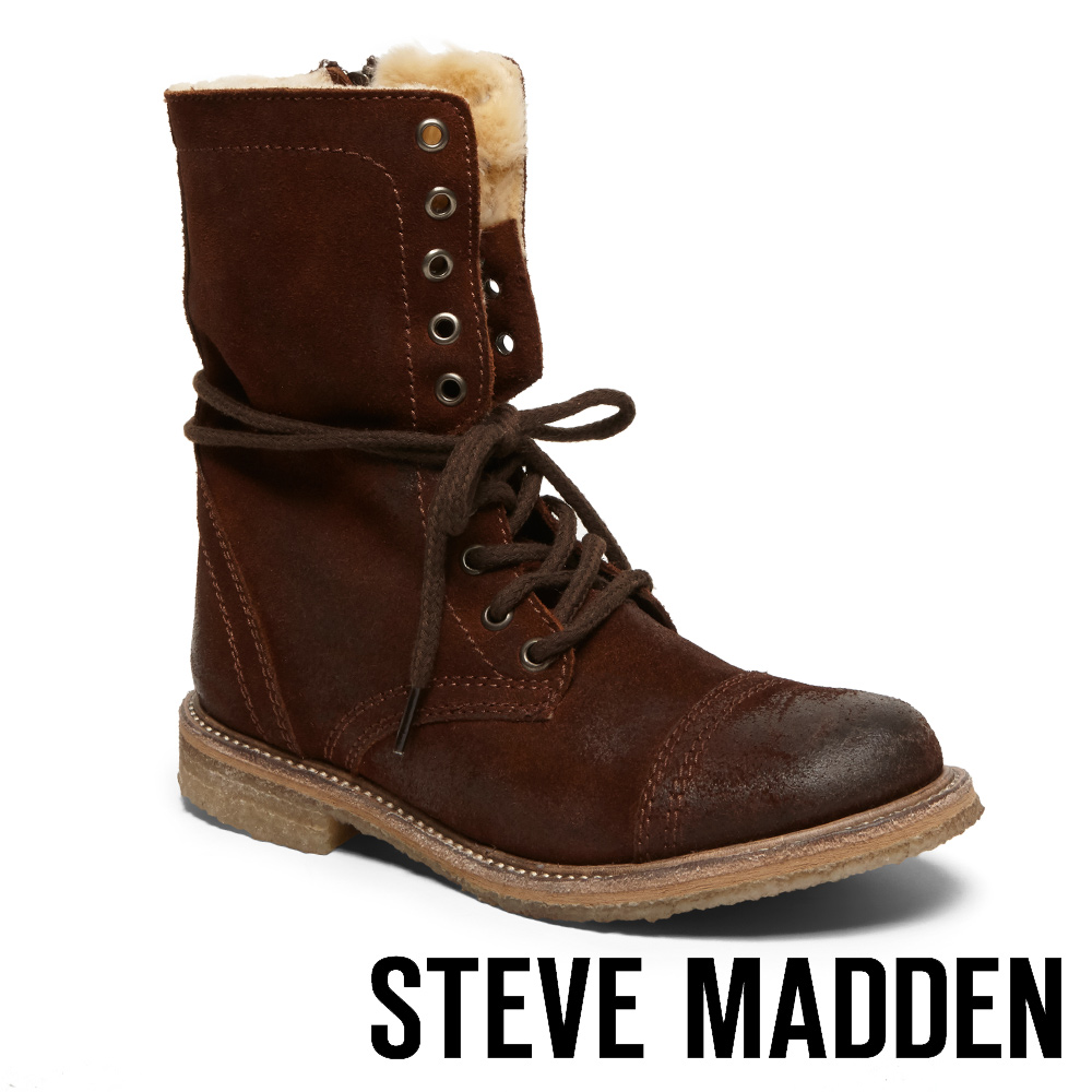 STEVE MADDEN-TOSSUP牛仔絨毛綁帶中筒靴-絨咖啡