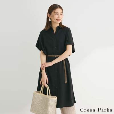 Green Parks 【SET ITEM】合成皮革腰帶+側開衩中長版襯衫洋裝