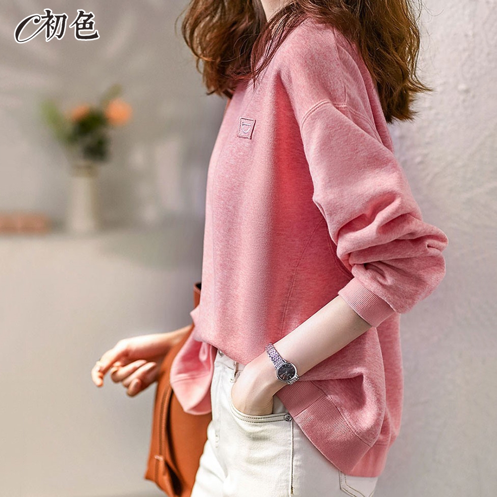 【絕版品出清】初色 韓版流行寬鬆上衣-花粉色-64568(M-2XL可選)