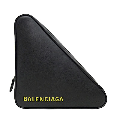 BALENCIAGA 小牛皮手拿收納包(黑色黃字)