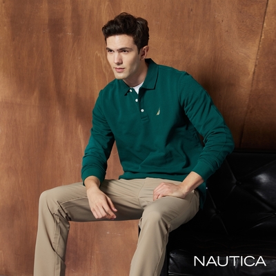 NAUTICA男裝 品牌LOGO簡約刺繡長袖POLO衫-綠