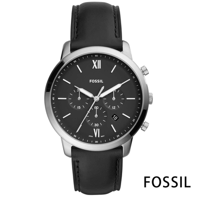 FOSSIL 墨硯黑潮經典三眼計時手錶(FS5452)-黑/44mm