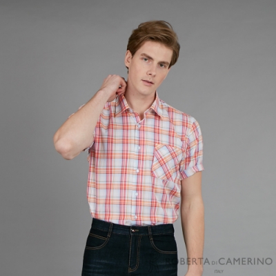 ROBERTA諾貝達 台灣製 進口素材 純棉 限量版 精緻休閒短袖襯衫 粉橘