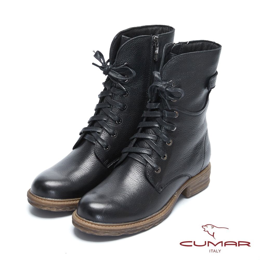 【CUMAR】率性柔美-中性風綁帶軍裝感短靴