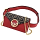 FENDI 經典FF Monogram 印花小牛皮拼接三用斜背/胸口包/腰包(紅/深棕) product thumbnail 1