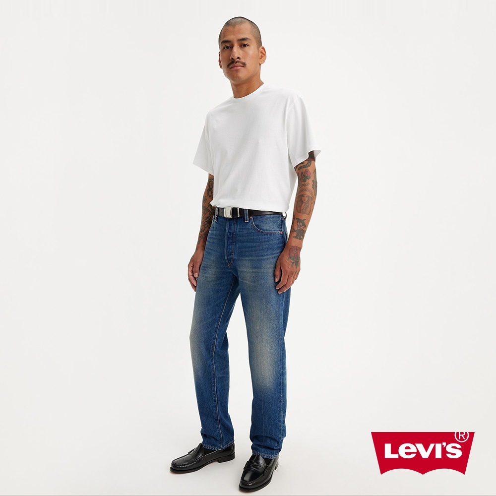 Levis 男款1954's 501經典復古直筒牛仔褲 /  復古深藍刷色水洗 / 直線條刷色加工