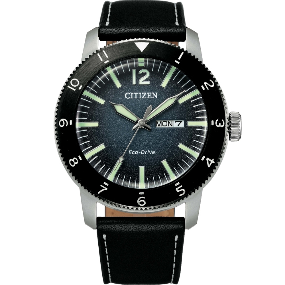 CITIZEN 星辰 GENTS系列蔚藍之海光動能小牛皮時尚腕錶 (AW0077-19L)43mm