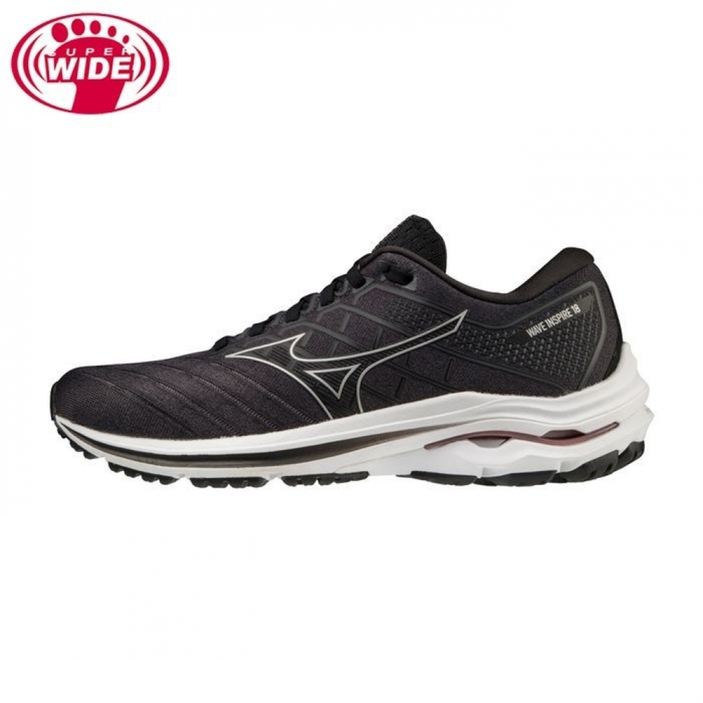 Mizuno Wave Inspire 18 [J1GD224604] 女 慢跑鞋 超寬楦 路跑 輕量 避震 支撐 黑白