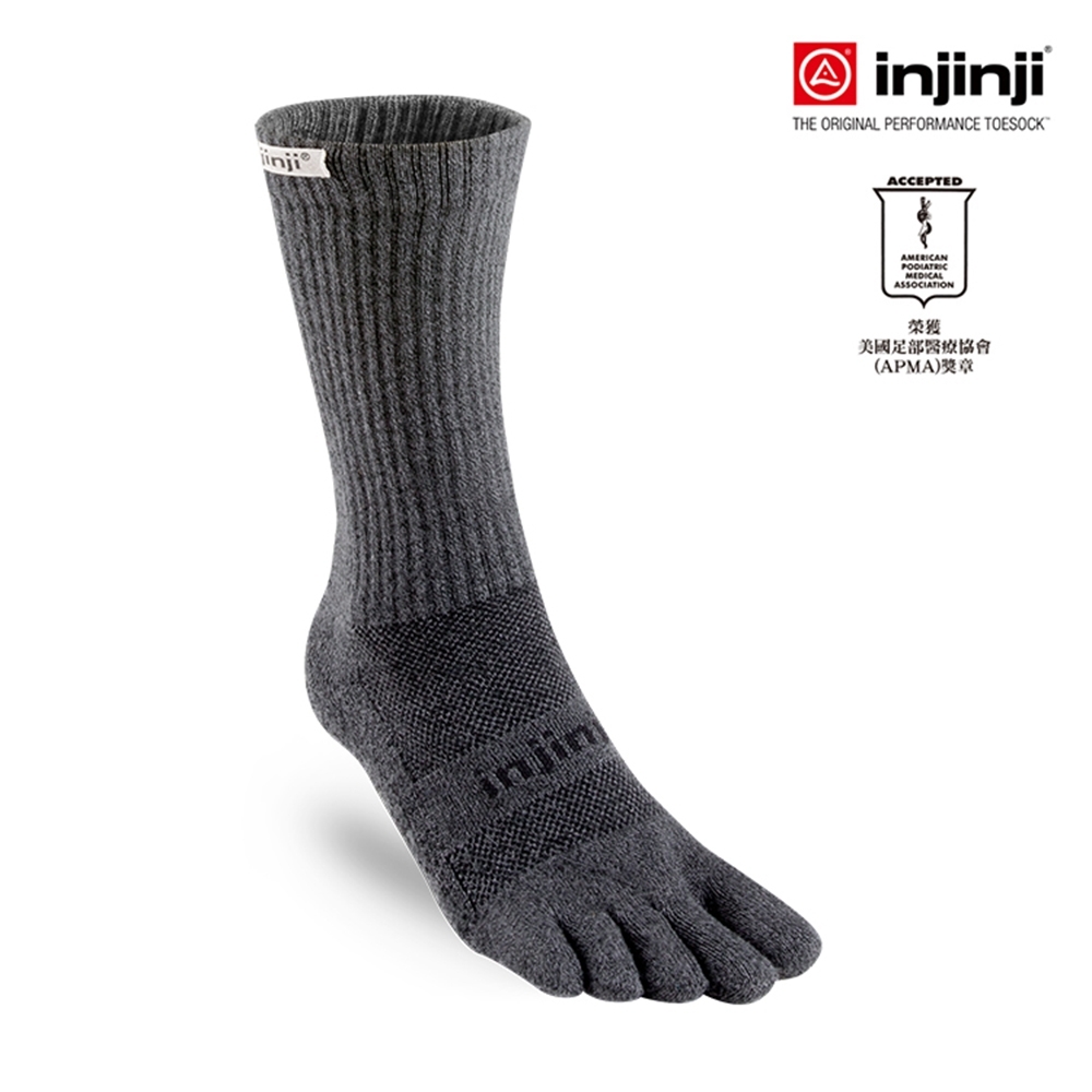 【INJINJI】TRAIL野跑避震吸排五趾中筒襪 [黑色]