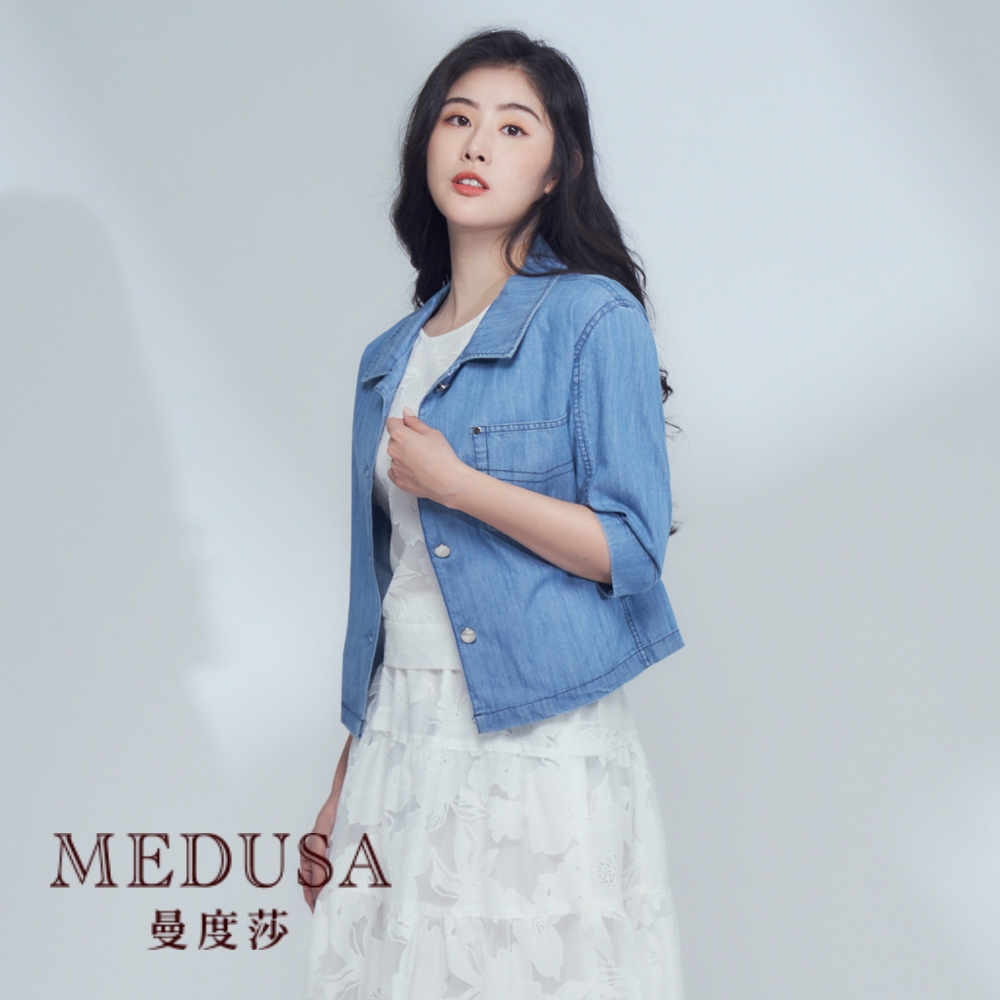 現貨【MEDUSA 曼度莎】銀釦裝飾牛仔短外套（M-XL）｜女上衣 牛仔外套 牛仔襯衫