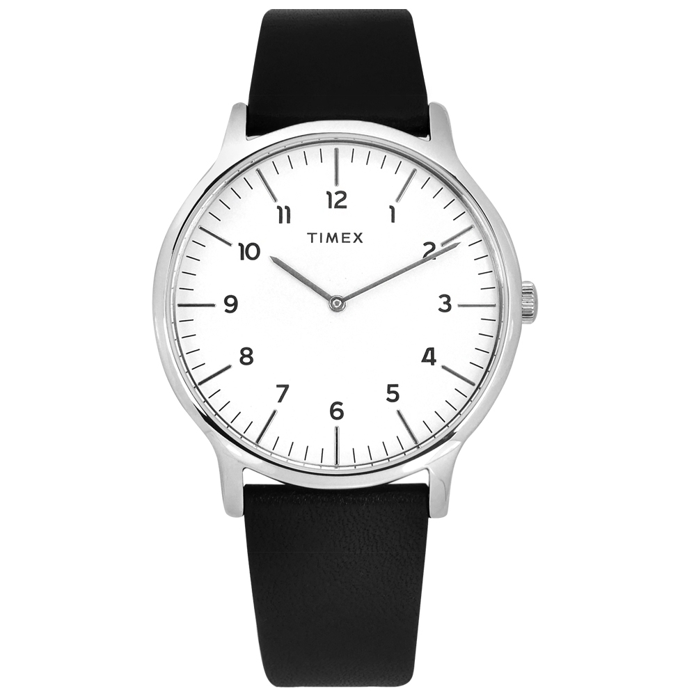 TIMEX 天美時 復刻系列 數字刻度 超薄 礦石強化玻璃 真皮手錶-白x黑/40mm