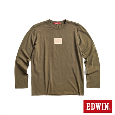 EDWIN 人氣復刻 仿皮牌LOGO薄長袖T恤-男-橄欖綠