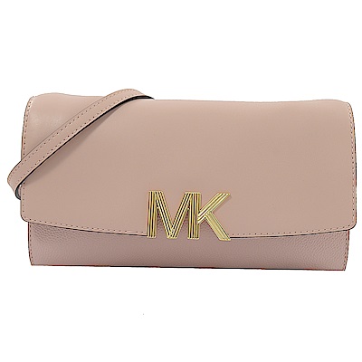 MICHAEL KORS MONTGOMERY 金屬MK翻蓋牛皮斜背包(芭蕾粉)