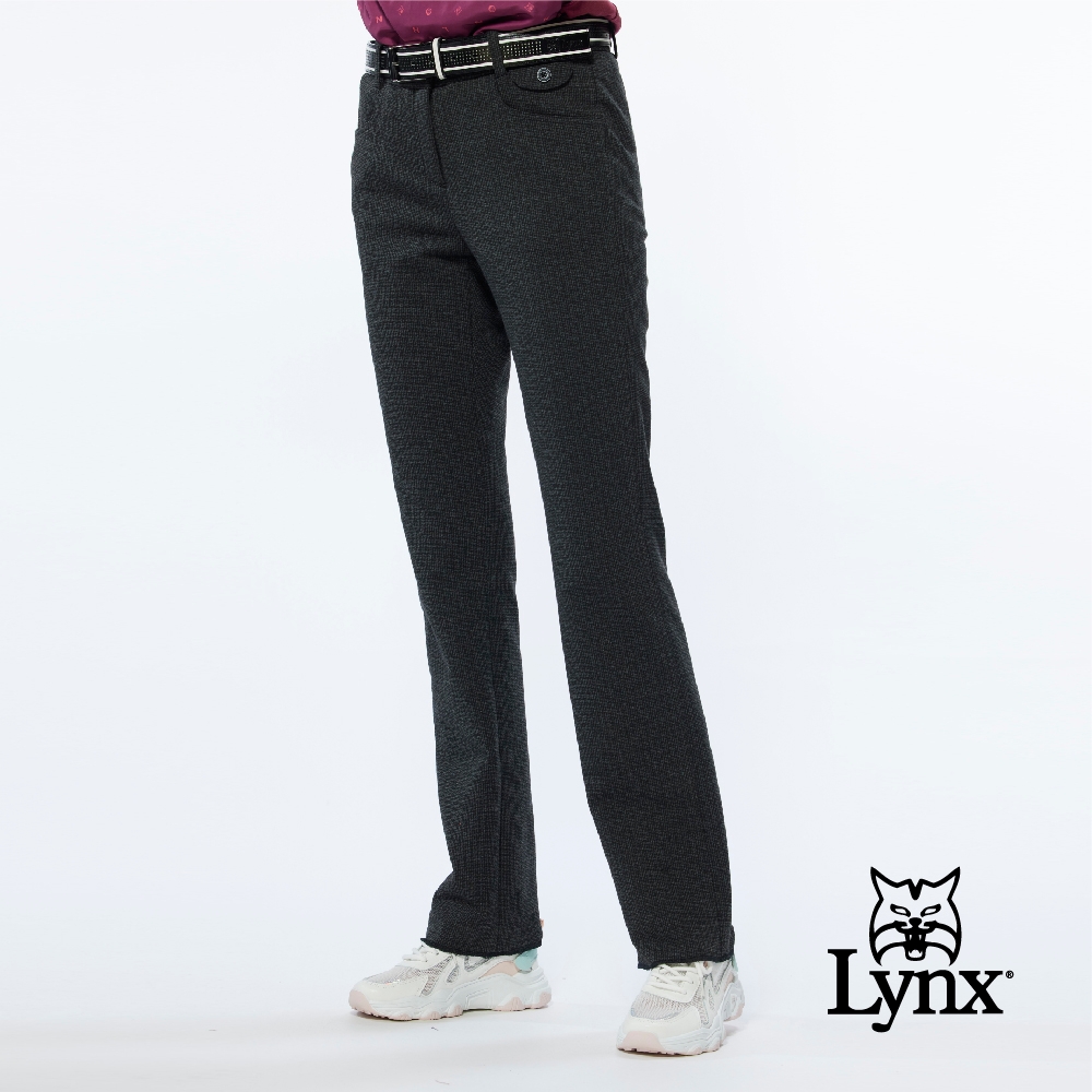 【Lynx Golf】女款日本進口布料溫暖舒適內刷毛材質暗紋紋路窄管長褲-深灰色