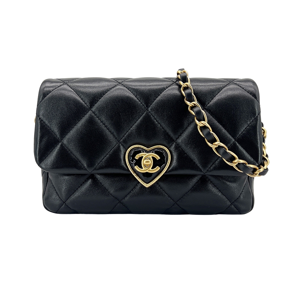 Chanel Flap Bag 愛心鎖扣小羊皮斜/肩背包(AS3986-黑)