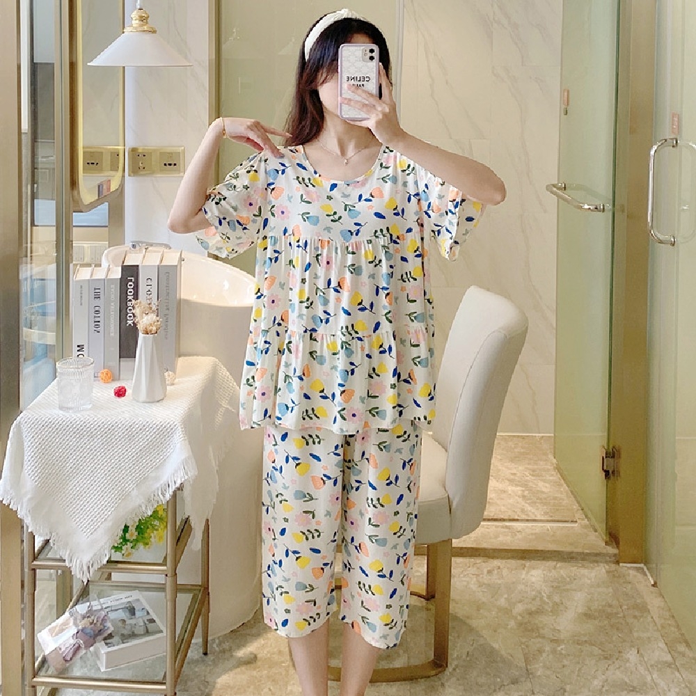 【藍尼居家】現+預 薄款棉綢睡衣套裝(女睡衣/家居服/兩件式套裝)