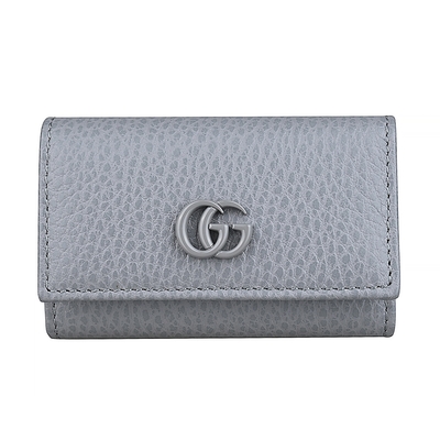 GUCCI GG Marmont經典雙G LOGO皮革6孔鑰匙包(灰)