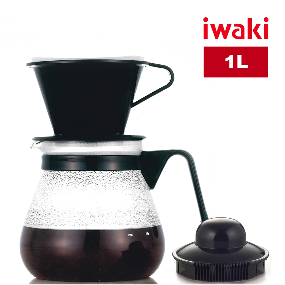 【iwaki】多用途耐熱玻璃咖啡壺附濾杯-1L