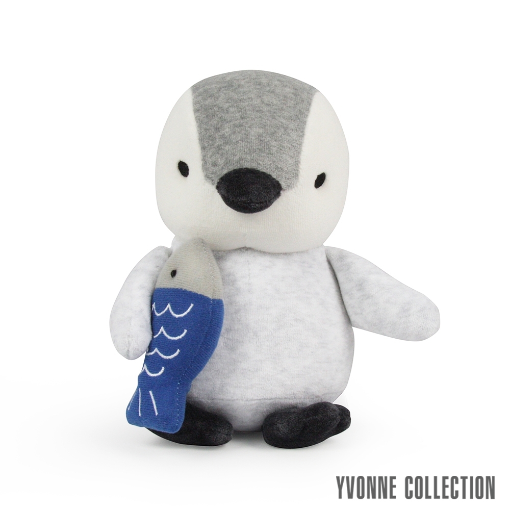 Yvonne Collection 吃魚企鵝造型小玩偶-淺灰