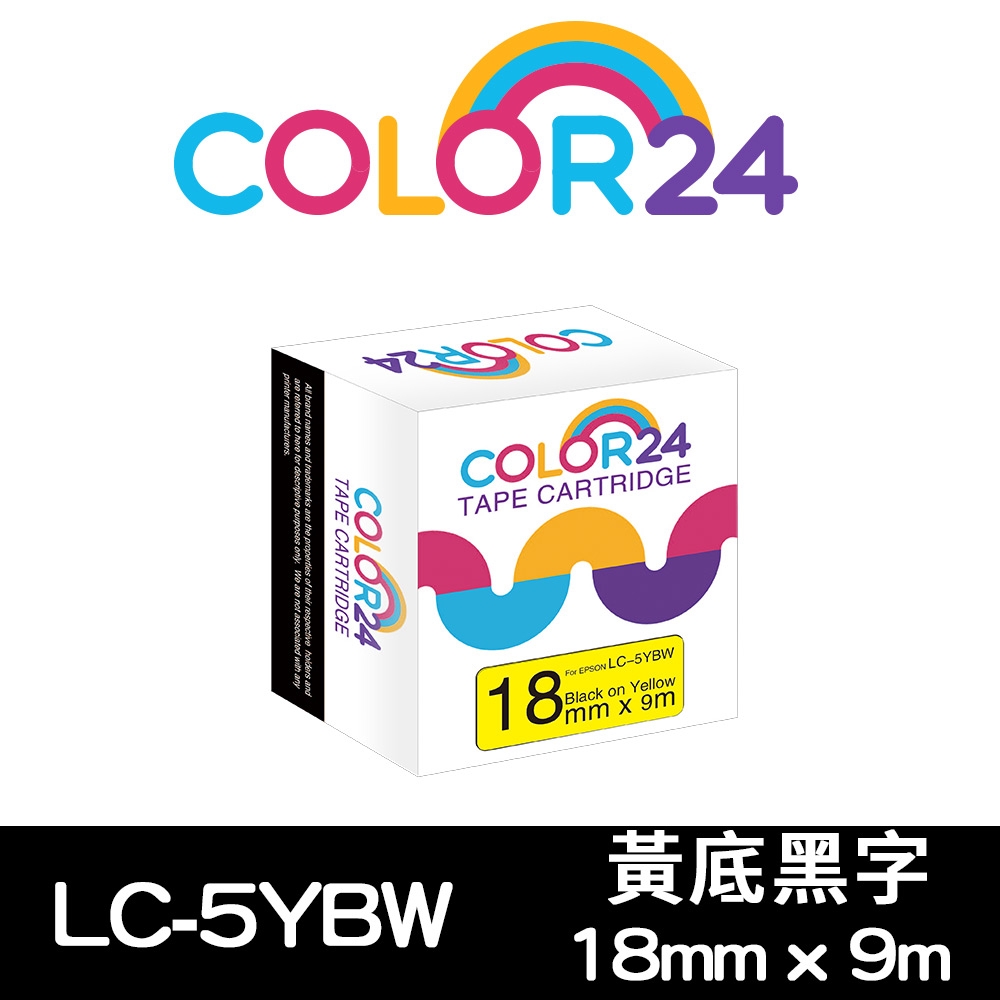 【COLOR24】for EPSON LC-5YBW / LK-5YBW 高黏性系列黃底黑字相容標籤帶(寬度18mm)