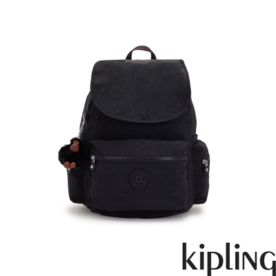 Kipling 率性曜石黑多袋收納實用後背包-EZRA