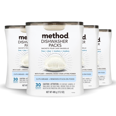 【箱購】Method 美則潔淨三效聰明洗碗球-無香料(30入x4)洗碗機專用