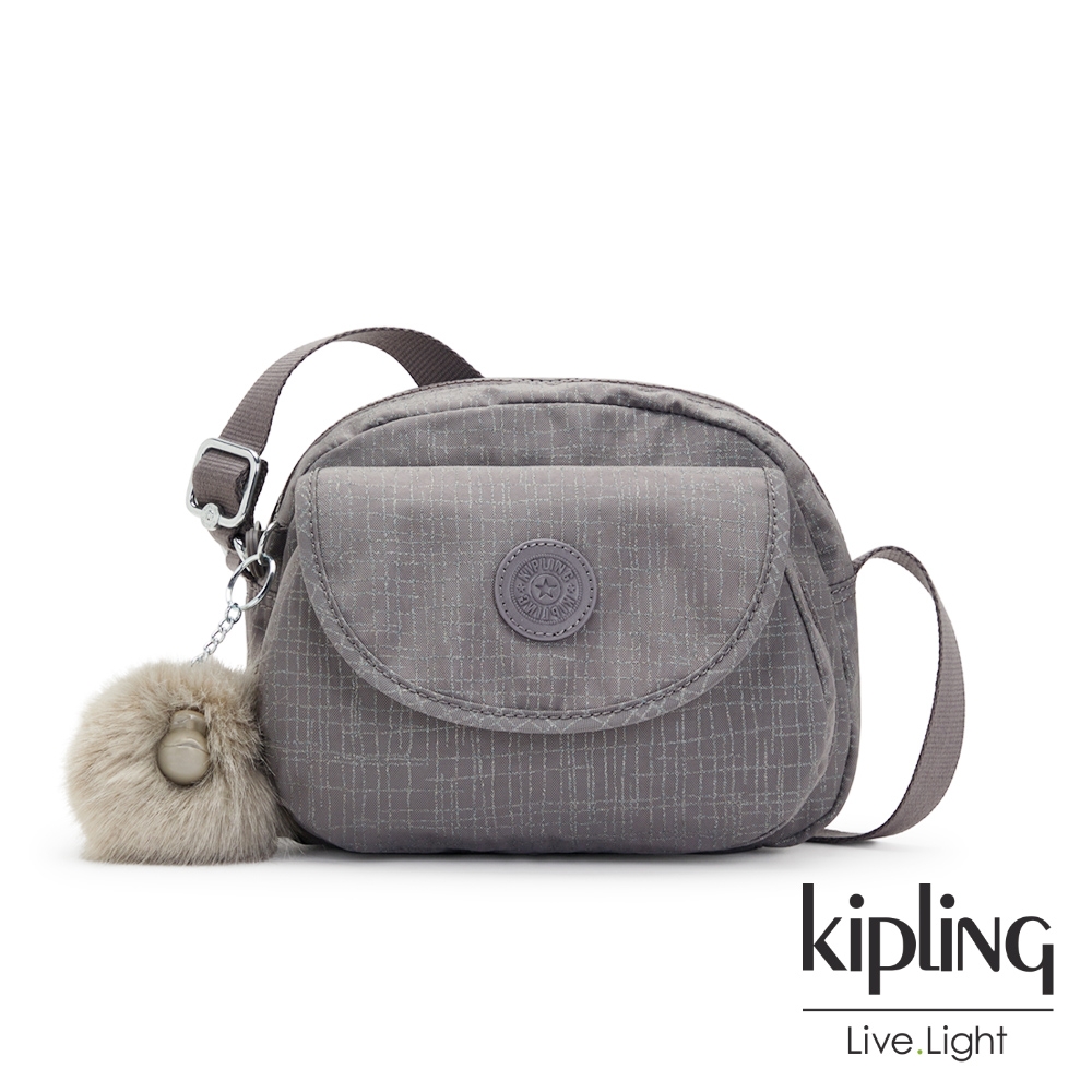 Kipling 沉穩灰線條壓紋翻蓋側背小包-STELMA