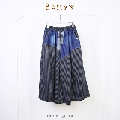 betty’s專櫃款　鬆緊腰牛仔拼接寬褲(黑色)