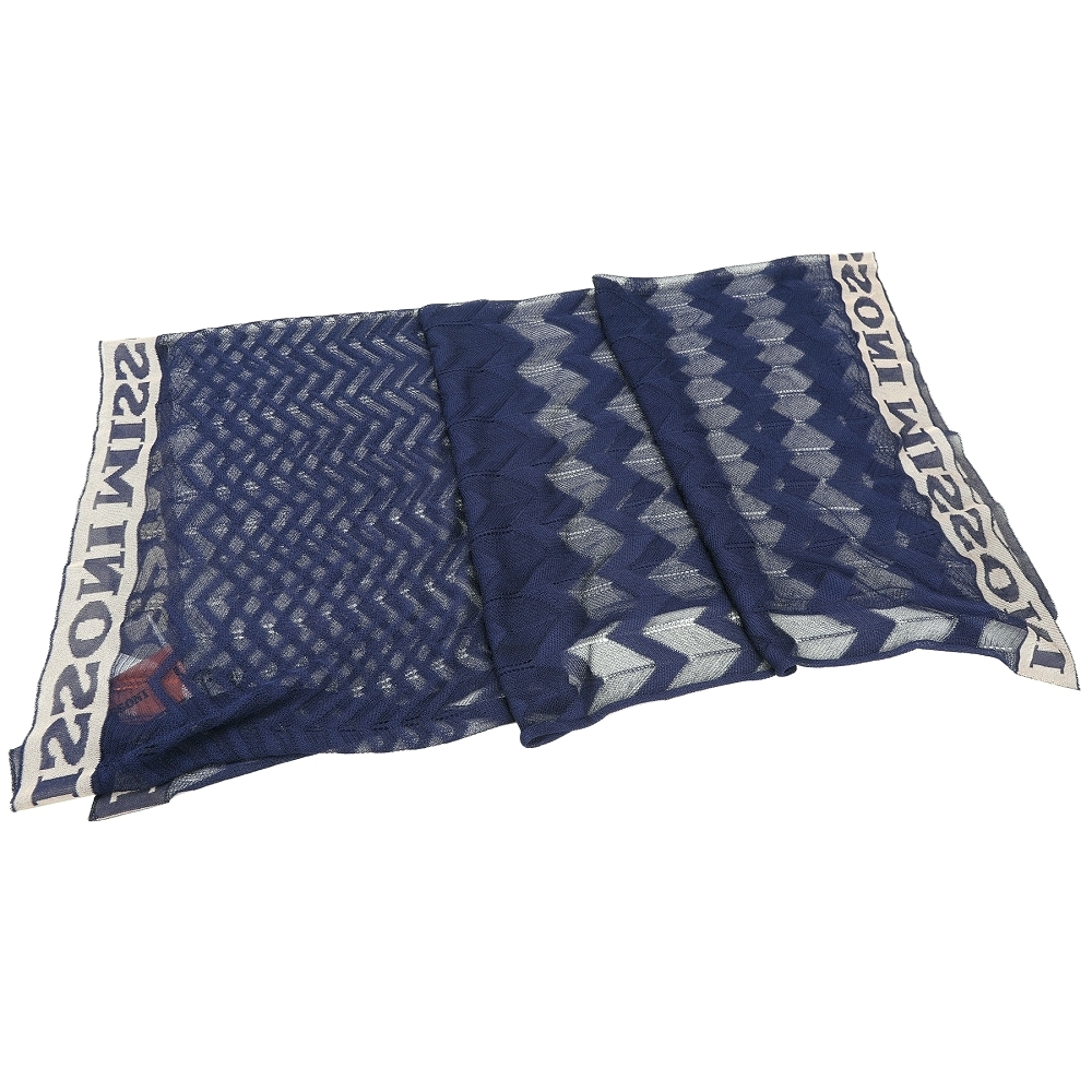 Missoni 蕾絲鋸齒織紋深藍色字母邊框方巾 圍巾(90x90)