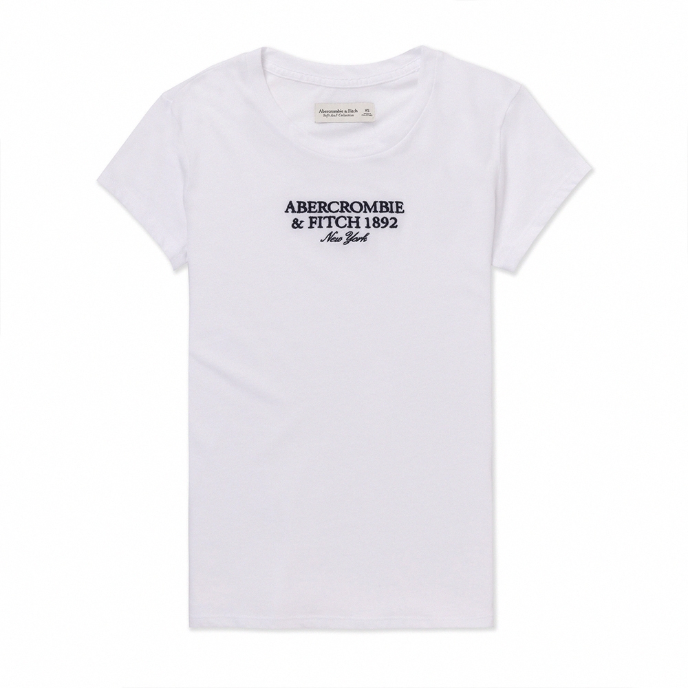 A&F 麋鹿 熱銷舒適刺繡1892文字圖案短袖T恤(女)-白色