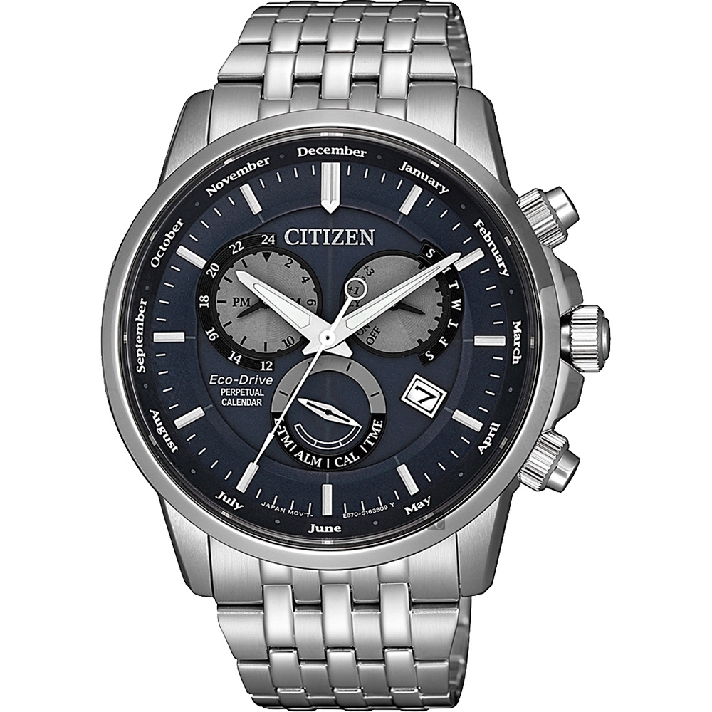 CITIZEN 星辰 光動能萬年曆手錶 送禮推薦-灰藍x銀/42mm BL8150-86L