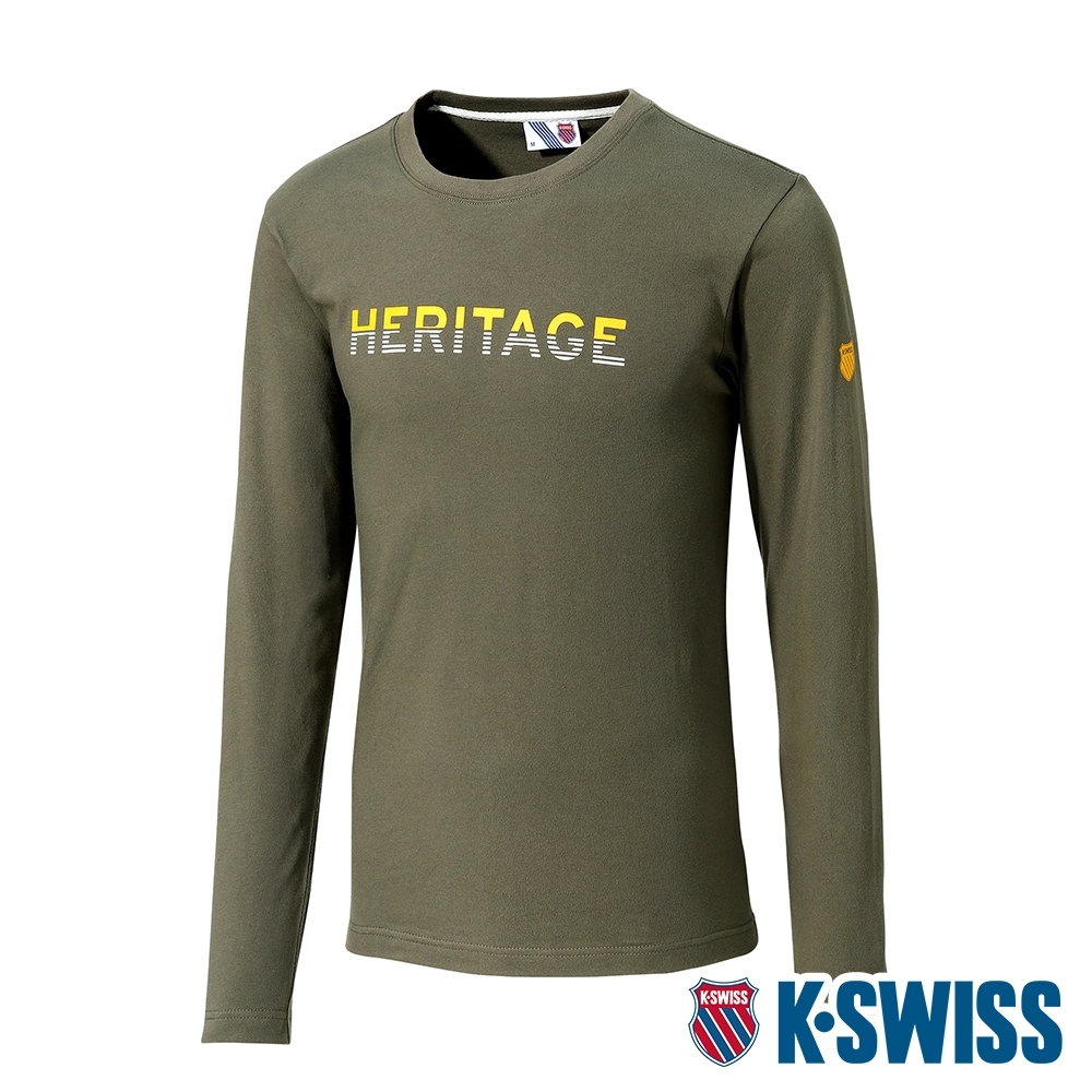 K-SWISS Heritage Stripe Tee印花長袖上衣-男-軍綠