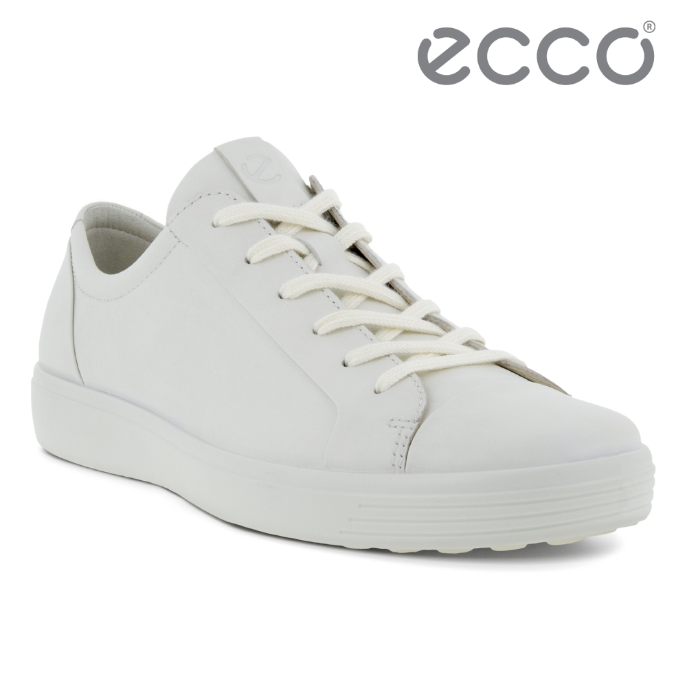 ECCO SOFT 7 M 質感綁帶輕便休閒鞋 男鞋 白色